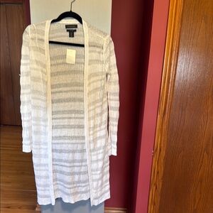 Tahari White Open-Front Cardigan Sweater